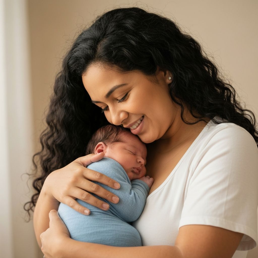 Mother holding newborn baby lovingly